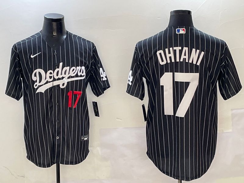 Men Los Angeles Dodgers #17 Ohtani Black Stripe Jointly Name 2025 Nike MLB Jersey style 10